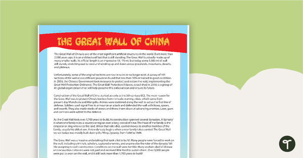 Go to Comprehension - The Great Wall of China teaching resource