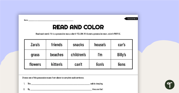 Go to Read and Color Worksheet - Possessive Nouns teaching resource