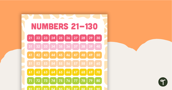 Go to Numbers 21 -130 Chart teaching resource