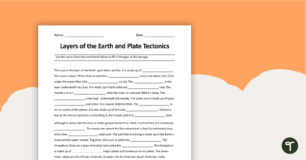 Go to Plate Tectonics Cloze Activity teaching resource