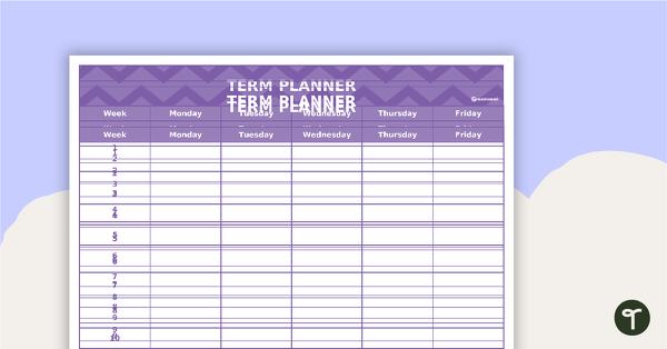 Go to Editable Purple Chevrons Themed 9, 10 and 11 Week Term Planners teaching resource