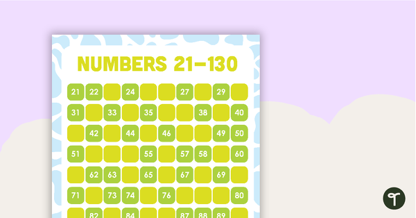 Go to Numbers 21 -130 Chart - Missing Numbers teaching resource