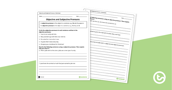 Go to Subject and Object Pronouns Worksheet teaching resource