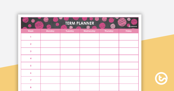 Go to Editable Pink Chalkboard Themed 9, 10 and 11 Week Term Planners teaching resource