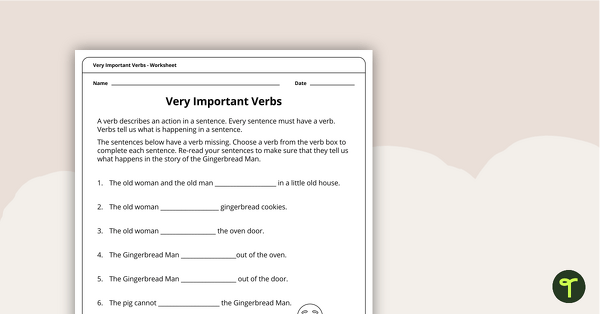 Go to Very Important Verbs Worksheet teaching resource