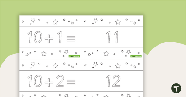 Go to 10 to 100 Two-Digit Plus One-Digit Addition Flashcards – Stars BW (Horizontal) teaching resource