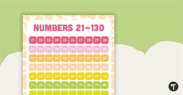 Go to Numbers 21 -130 Chart - Missing Numbers From 80 teaching resource