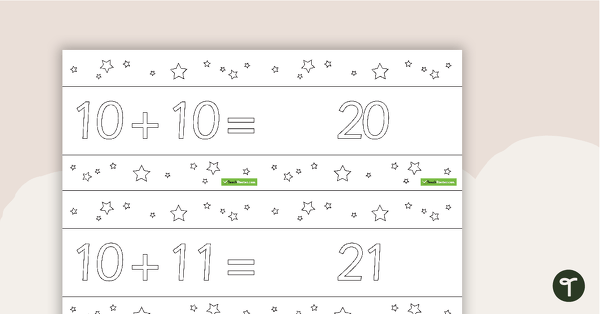 Go to 10 to 30 Two-Digit Addition Flashcards – Stars BW (Horizontal) teaching resource