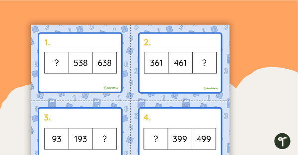 Go to What's Missing? - 100 More, 100 Less Task Cards teaching resource