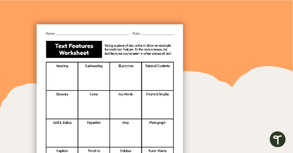 Go to Text Features Worksheet teaching resource