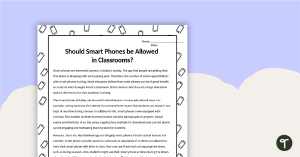 Go to Comprehension - Should Smart Phones be Allowed in Classrooms? teaching resource