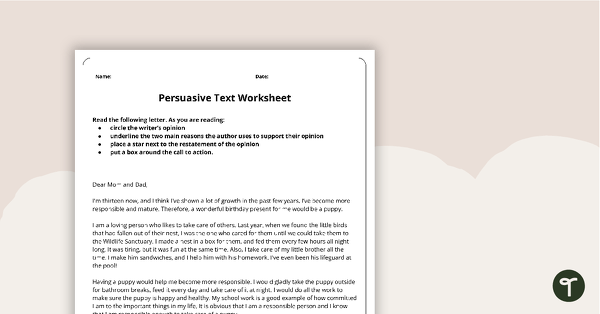 Go to Persuasive Text Worksheet teaching resource