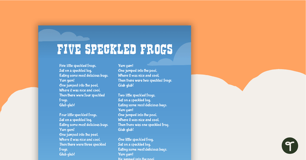 Go to Five Speckled Frogs - Counting Rhyme Poster teaching resource