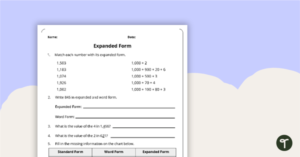 Go to 4-Digit Expanded Form Worksheet teaching resource