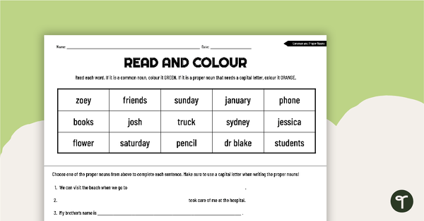 Go to Read and Colour Worksheet – Common and Proper Nouns teaching resource