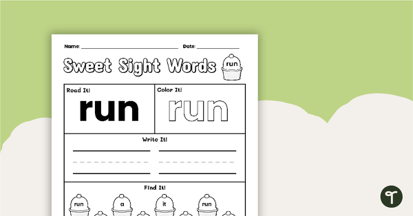 Go to Sweet Sight Words Worksheet - RUN teaching resource