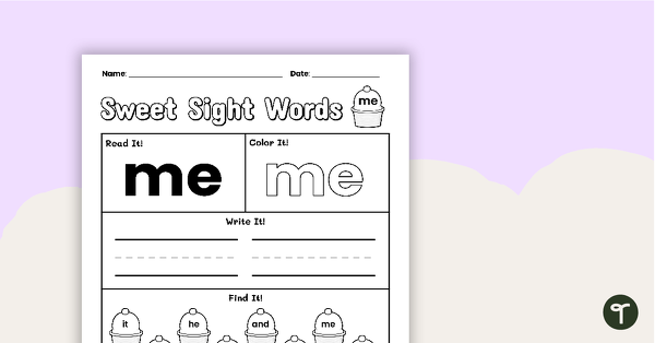 Go to Sweet Sight Words Worksheet - ME teaching resource