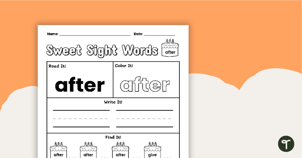 Go to Sweet Sight Words Worksheet - AFTER teaching resource