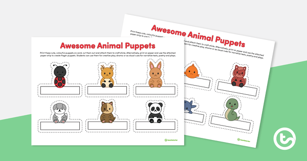 Go to Adorable Animal Finger Puppets Template teaching resource