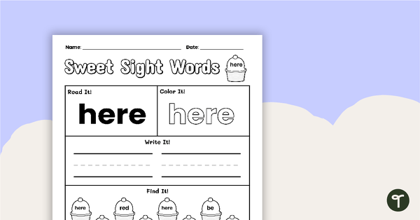 Go to Sweet Sight Words Worksheet - HERE teaching resource