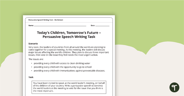 Go to Persuasive Speech Writing Task teaching resource