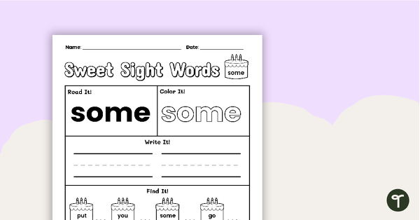 Go to Sweet Sight Words Worksheet - SOME teaching resource