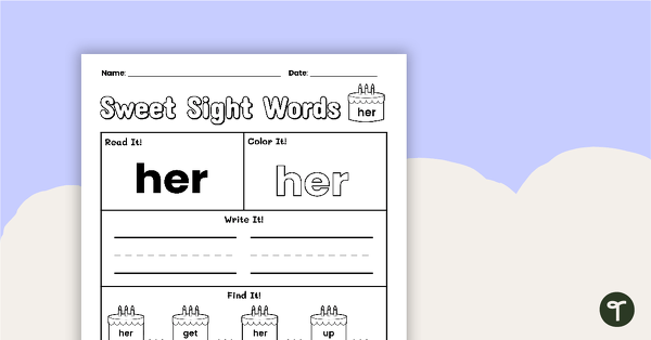 Go to Sweet Sight Words Worksheet - HER teaching resource