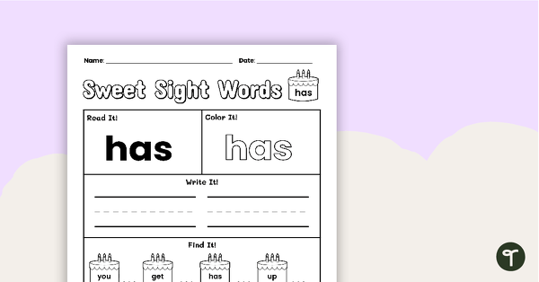 Go to Sweet Sight Words Worksheet - HAS teaching resource