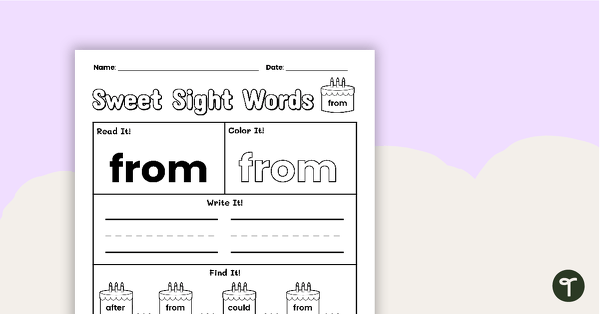 Go to Sweet Sight Words Worksheet - FROM teaching resource