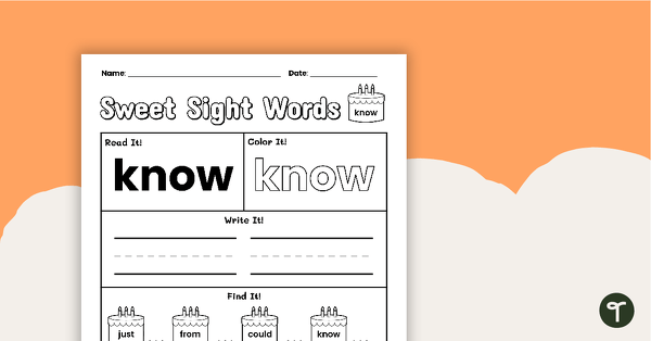 Go to Sweet Sight Words Worksheet - KNOW teaching resource