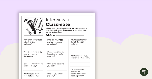 Go to Interview a Classmate - First Day of School Activity teaching resource