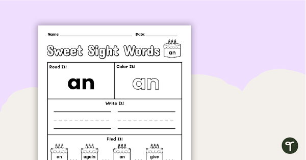 Go to Sweet Sight Words Worksheet - AN teaching resource