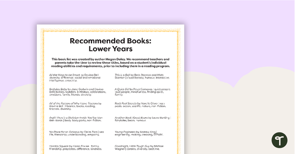 Go to Recommended Books: Lower Years teaching resource