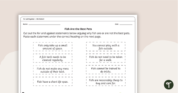 Go to 'For' and 'Against' Sorting Activity (Complete Set) teaching resource