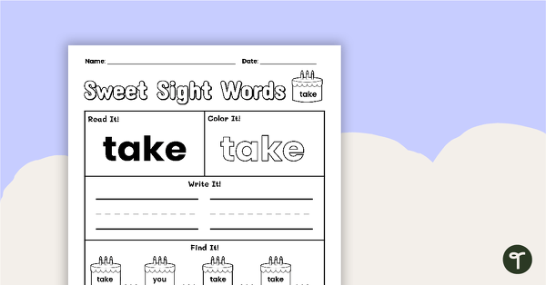 Go to Sweet Sight Words Worksheet - TAKE teaching resource