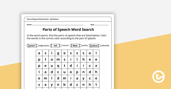 Go to Parts of Speech Word Search – Nouns, Adjectives, Verbs, and Adverbs teaching resource