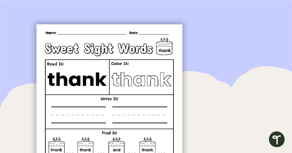 Go to Sweet Sight Words Worksheet - THANK teaching resource