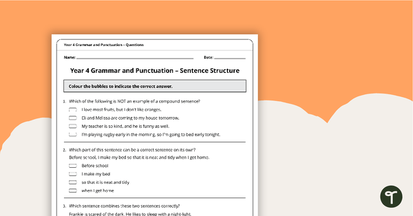 Go to Grammar and Punctuation Assessment Tool – Year 4 teaching resource