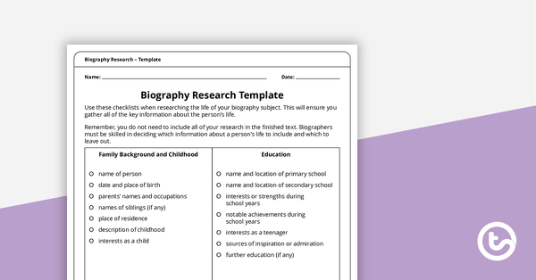 Go to Biography Research Template teaching resource