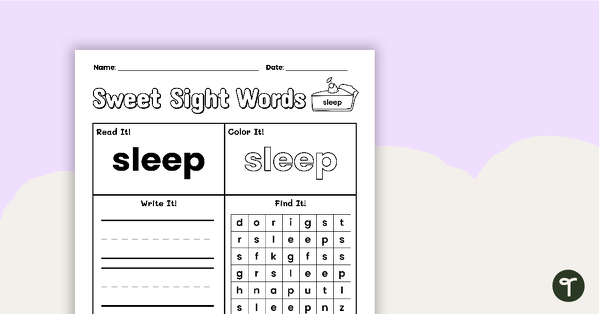 Go to Sweet Sight Words Worksheet - SLEEP teaching resource