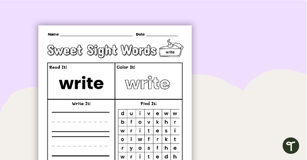 Go to Sweet Sight Words Worksheet - WRITE teaching resource