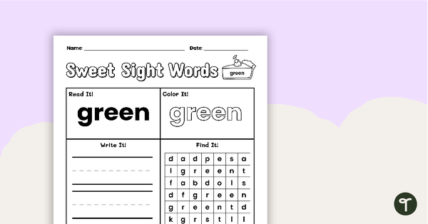 Go to Sweet Sight Words Worksheet - GREEN teaching resource