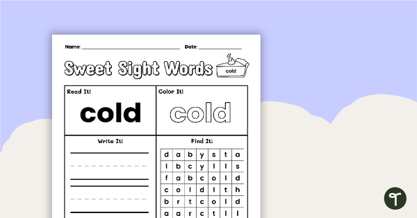 Go to Sweet Sight Words Worksheet - COLD teaching resource