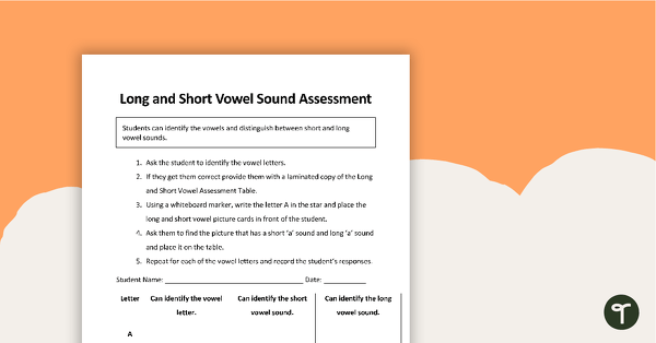 Go to Long and Short Vowel Flashcards (Assessment Kit) teaching resource