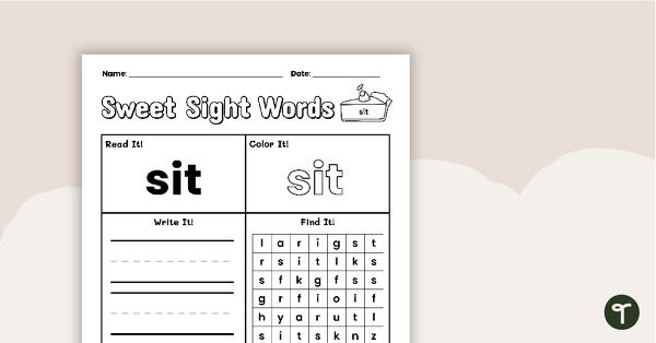 Go to Sweet Sight Words Worksheet - SIT teaching resource