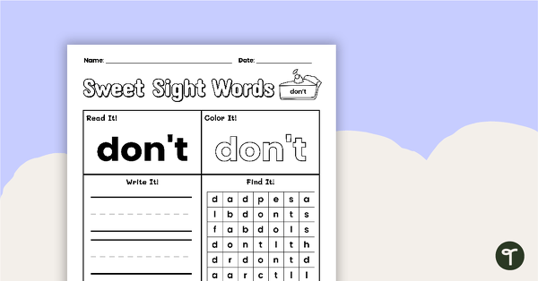 Go to Sweet Sight Words Worksheet - DON'T teaching resource