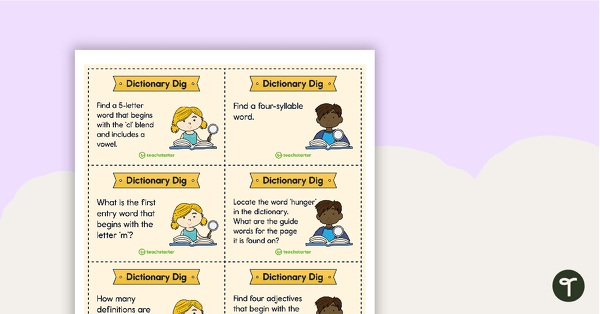 Go to Dictionary Dig Activity Cards teaching resource