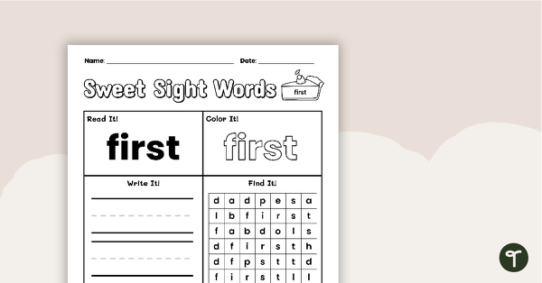 Go to Sweet Sight Words Worksheet - FIRST teaching resource