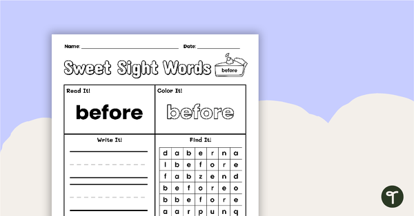 Go to Sweet Sight Words Worksheet - BEFORE teaching resource