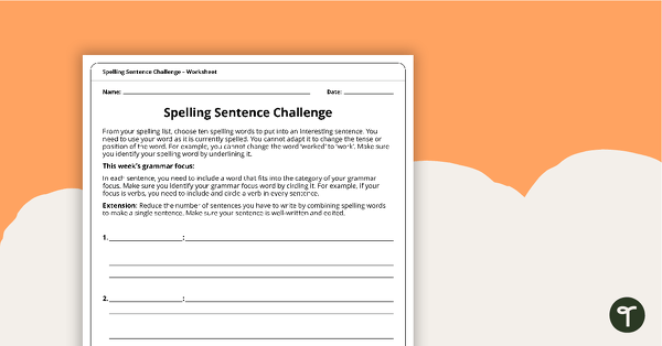 Go to Spelling Sentence Challenge Worksheet teaching resource